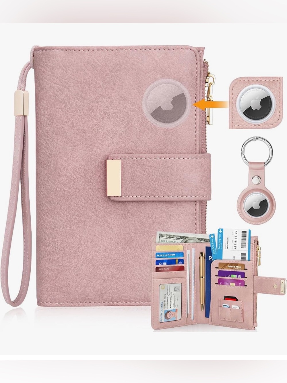HUANLANG Passport Holder AirTag Passport Wallet Light Pink New - Picture 11 of 11